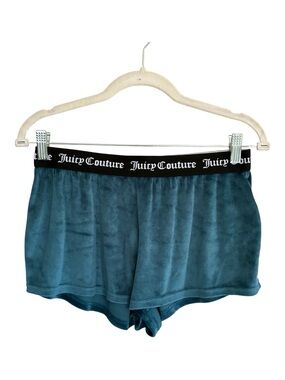 Nwot Juicy Couture Teal Mini Velour Shorts with Black Logo Waistband Size S